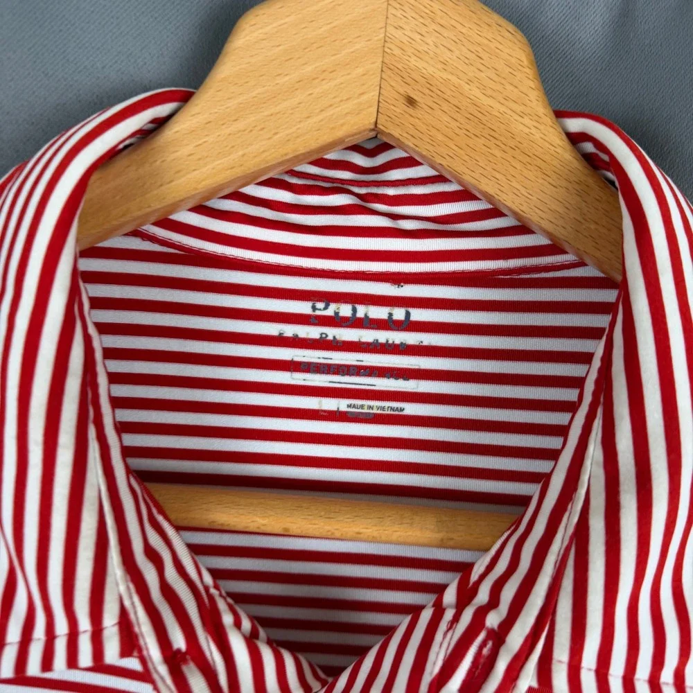 Polo Ralph Lauren Mens Performance Polo Shirt Large Red White Striped Golf Top